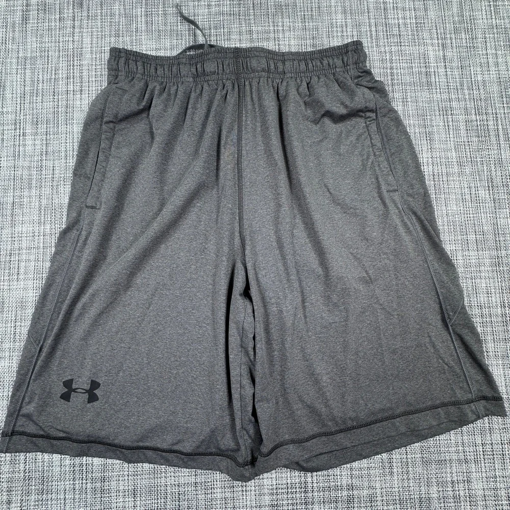 Under Armour Mens Athletic Shorts HeatGear Loose Fit Pockets Gray Large Training